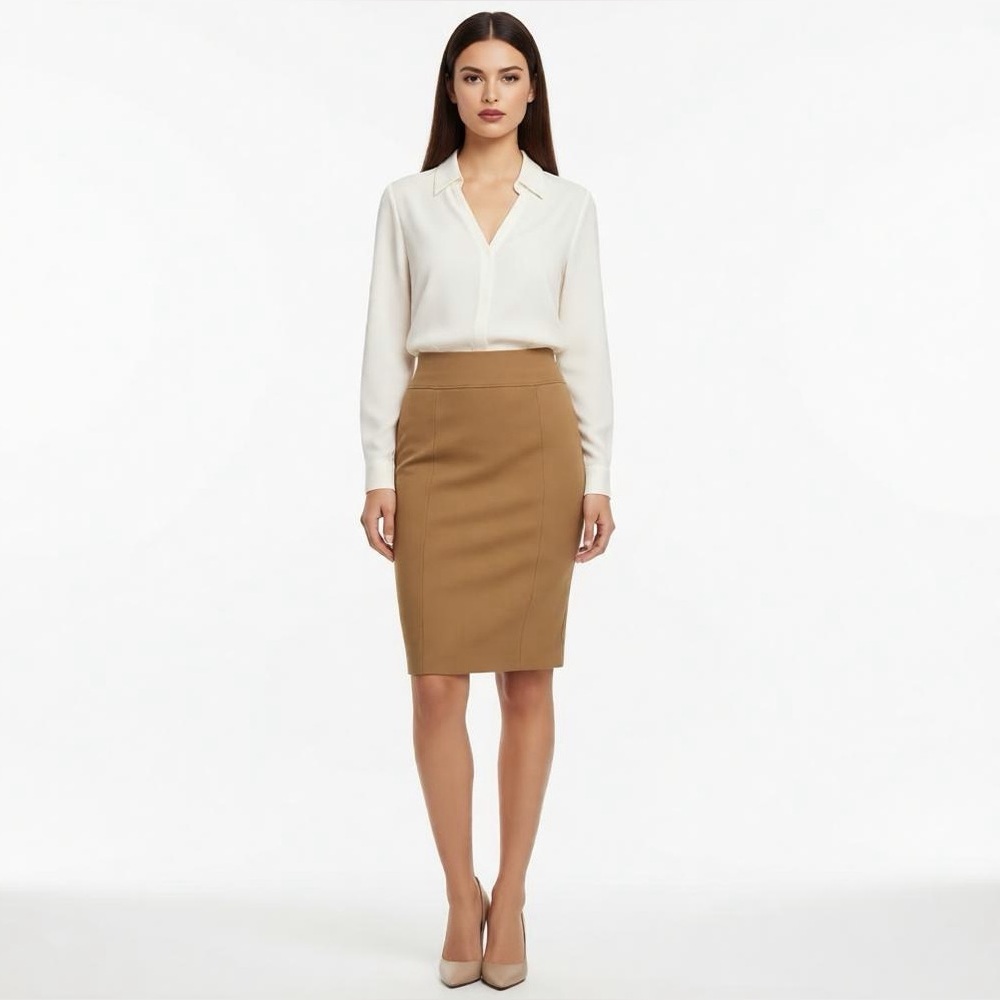 Ellen Tracy Camel Ponte Knit Pencil Skirt | Size S | Work / Office Style